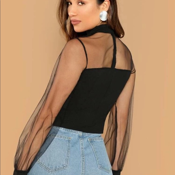 Mock neck sheer blouse - Picture 2 of 5